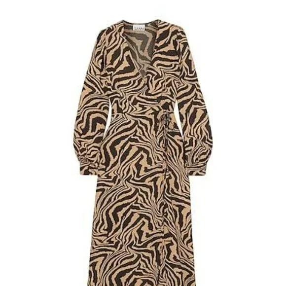 GANNI Printed Midi Wrap Dress NWT Size 0/2 - Picture 6 of 10